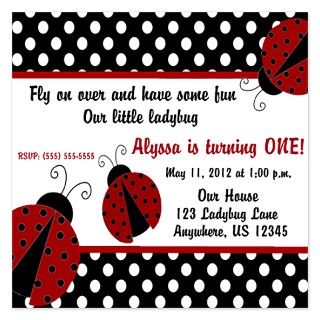  1St Flat Cards  Ladybug Girls Invitation 5.25 x 5.25 Flat Cards