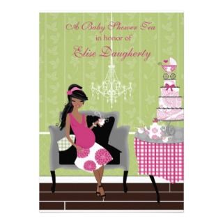 Little Teapot Girl African American Baby Shower Personalized Invites