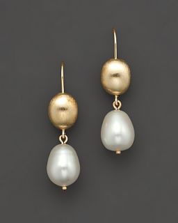 14 Kt. Yellow Gold Bead And Freshwater Pearl Drop Earrings