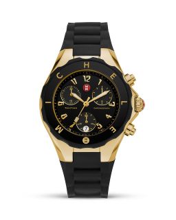 Michele Large Tahitian Watch with Black Jelly Bean Strap, 38 mm