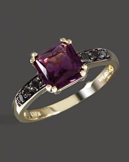 Black Diamond And Amethyst Ring In 14K Yellow Gold
