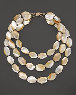 Citrine And Shell 3 Row 14K Yellow Gold Necklace, 17L