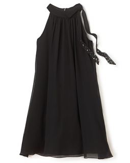 Girls Crinkle Chiffon Black Dress   Sizes 7 14