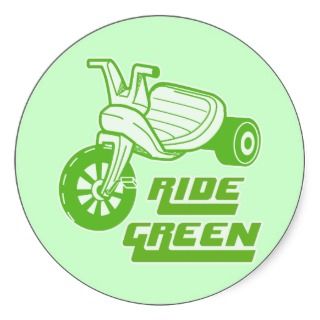 Ride Green Big Wheel Round Stickers