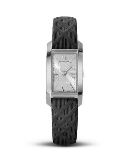 Burberry Silver Watch with Black Leather Strap, 20mm X 26mm