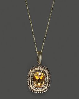 Diamond, Brown Diamond And Citrine Pendant In 14K Yellow Gold, 16