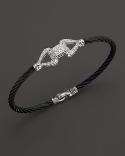 Charriol 18K White Gold and Black Steel Bangle with Diamonds