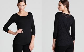 DKNY Long Sleeve Scoop Neck Lace Neck Tee_2