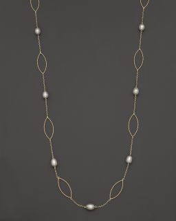 Yellow Gold Twist Marquise Link & Pearl Necklace, 36