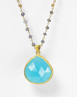 Wrap Stone Necklace with Blue Chalcedony Pendant, 34