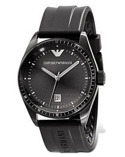 Armani Black Analog Watch with Rubber Strap, 43 mm