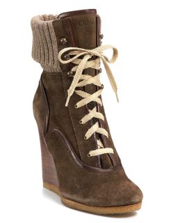 Chloé Lace Up Wedge Booties