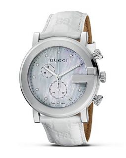 Chrono Collection Mother of Pearl/White Leather Strap Watch, 44 mm
