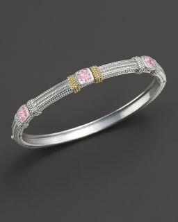 Judith Ripka Sterling Silver Linen Three Stone Bangle with Pink