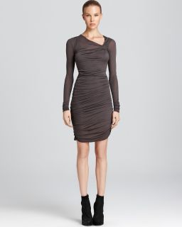 Helmut Lang Ruched Dress   Long Sleeve with Twist Detail