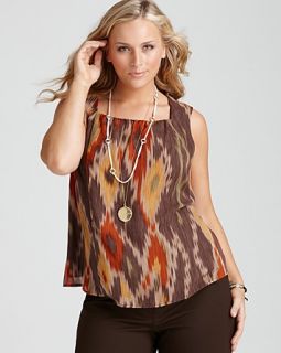 Lafayette 148 New York Plus Size Sleeveless Silk Ikat Print Tank