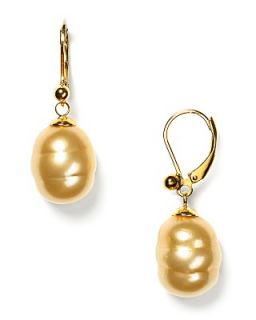 Majorica Baroque Champagne Man made Pearl Drop Earrings, 12 mm
