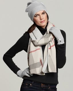 Burberry Grey Solid/Check Reversible Cashmere Scarf, 30cm X 210cm