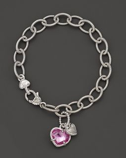 Judith Ripka Sterling Silver Pave Heart and Stone Heart Charm Bracelet