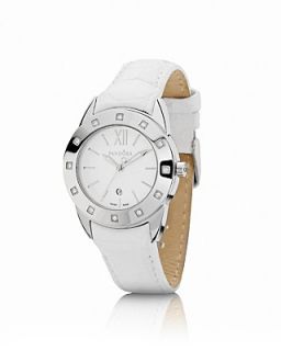 PANDORA Watch   Diamond, Stainless Steel & White Leather Imagine, 34mm