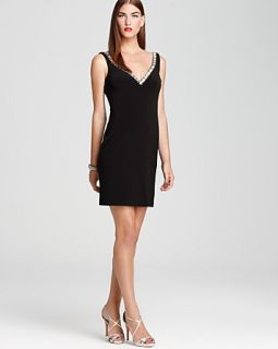basix dress v neck jeweled price $ 200 00 color black size select size