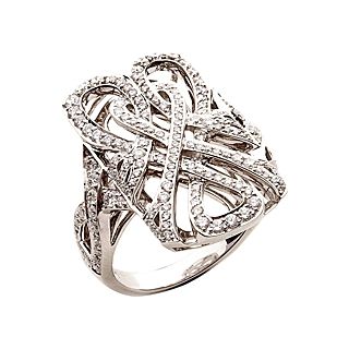 White gold and diamond logo filigree ring