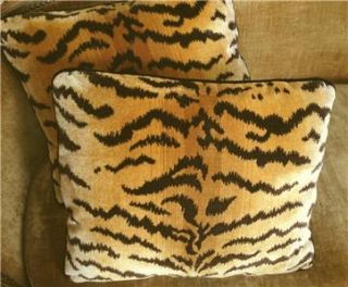 Scalamandre Tigre Silk Velvet Fabric Custom Designer Pillows Gold Pair