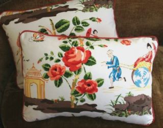 Scalamandre Fabric Custom Designer Throw Pillows Set 2 China Rose New