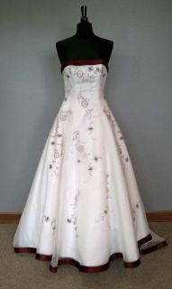 Kathryn Lacroix 5016 Wedding Gown Organza Satin Trim White Burgandy