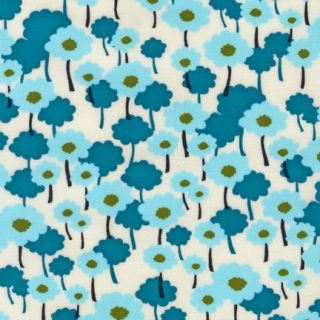 Kaufman Pick A Bunch Blue Floral Trees Organic Fabric Quilt BTY Youth