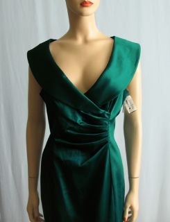 Kay Unger Shawl Collar Satin Dress Teal Green 14 $310