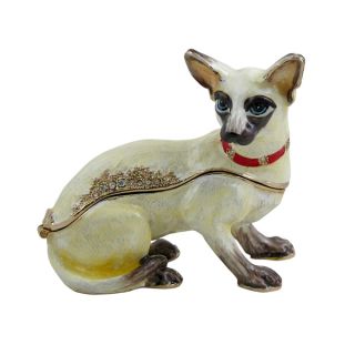 Siamese Cat Trinket Box Bejeweled Keepsake Collectible Ivory New