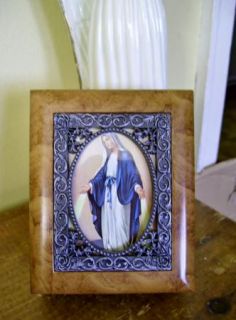 Our Lady of Grace Wood Rosary Holder Keepsake Box
