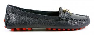 Tory Burch Kendrick Tumbled Leather Loafers Tory Navy Red Shoes 6 5