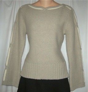Kenji Taupe Cream Soft Warm Cable Knit Lambswool Angora Blend Sweater