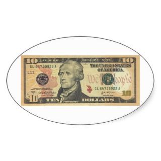 Ten Dollar Bill Federal Reserve Note Series 2004A Oval Stickers