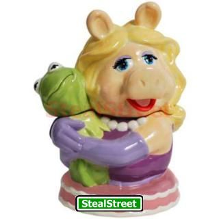 Collectible Miss Piggy Hugging Kermit Painted Ceramic Cookie Jar