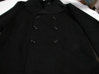 Navy Pembroke Inc Mens Black 100 Kersey Wool Pea Coat Sz 44R