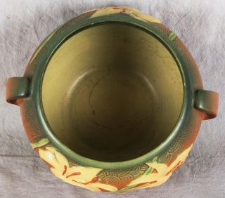 L487 Vtg Roseville Pottery Handled Zephyr Lily Jardinere 671 6