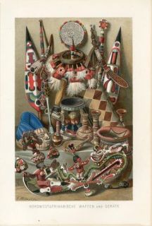 WEST AFRICA WEAPONS ANTIQUITY Antique Chromolithograph Print A.Kerner