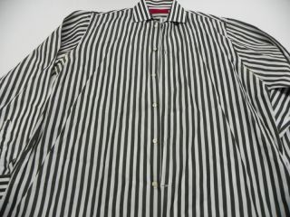 Carolina Herrera Italy Hunter Green White Stripe Dress Shirt Cotton 16
