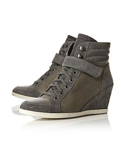 Dune Lineker Wedge Suede Leather Trainer Shoes Grey   