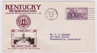 Kentucky Bluegrass State 1942 Crosby Cacheted FDC Scott 904