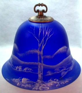 Fenton Winter Trees on Cobalt Blue Satin Lamp