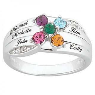 Sterling Silver Round Mothers Name Birthstone Ring 2 to 6 Stones