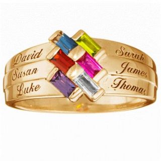 Sterling Silver Mothers Baguette Name Birthstone Ring 2 to 7 Stones