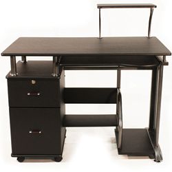Black Comfort Computer Desk Home Office Furniture Wood Steel Storage