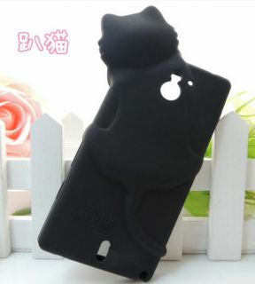 Black Cute Kiki Cat Silicon Back Cover Case for Sony Xperia Sola MT27i
