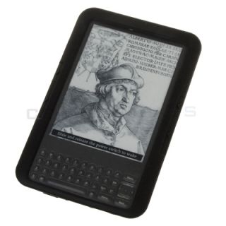 Black Silicone Skin Case Gel Cover for  Kindle 3