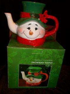 Kirklands Ceramic Christmas Snowman Teapot Winter Holiday Home Decor